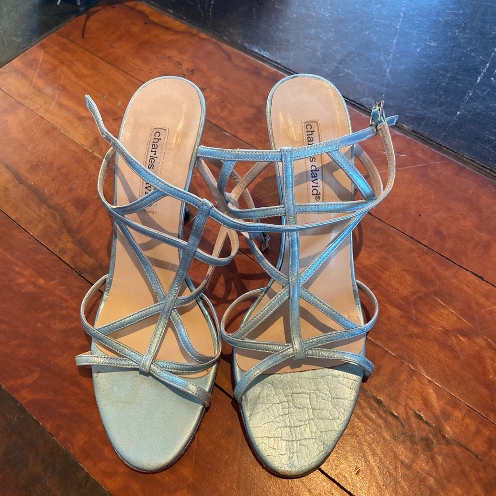 Charles David scrappy metallic blue heels pumps 40 10